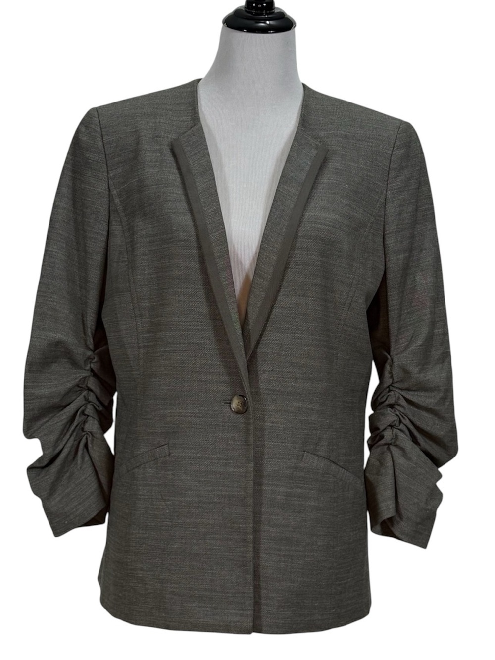 Antonio Melani Gray Ruched Sleeve Blazer Jacket Linen Blend Women’s Size 12